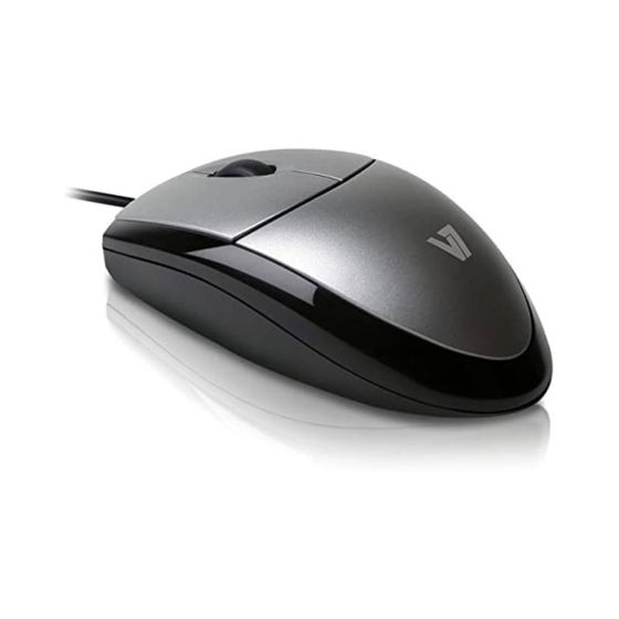V7 MV3000 USB Wired Mouse - Black - side angle view