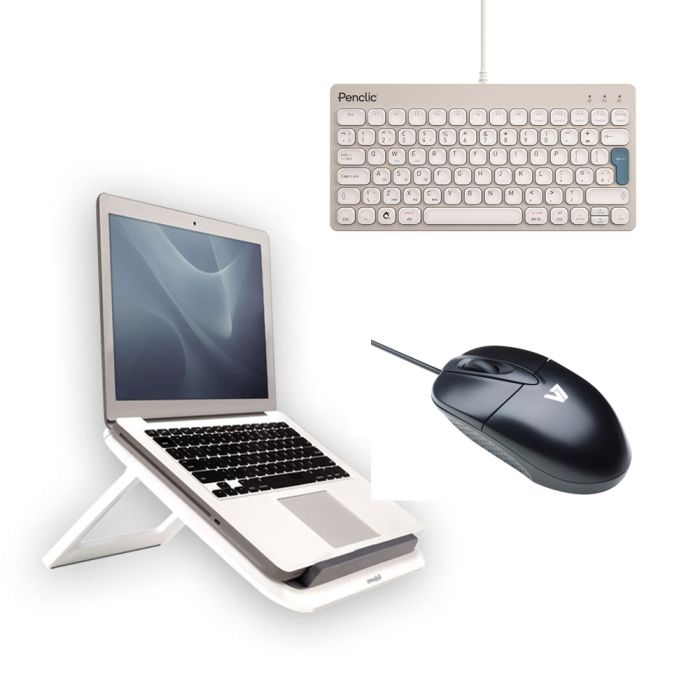 I-Spire Series™ Laptop Quick Lift, Penclic C3 Office Mini Keyboard & V7 Optical Mouse