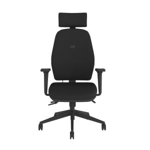 Positiv U600 Ind Task Chair (high back) - black, front view, with armrests and headrest