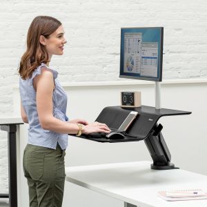 Lotus™ RT Sit-Stand Workstation (Single, Black) - front up view