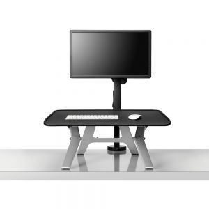 Monto Sit-Stand Riser - front view, raised, with Ollin monitor arm