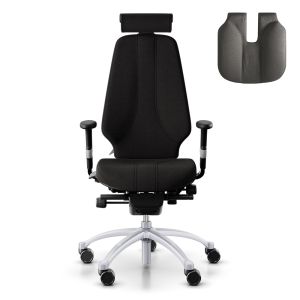 RH Logic 400 High Back - black, front view, with armrests, neckrest and a coccyx cut-out seat