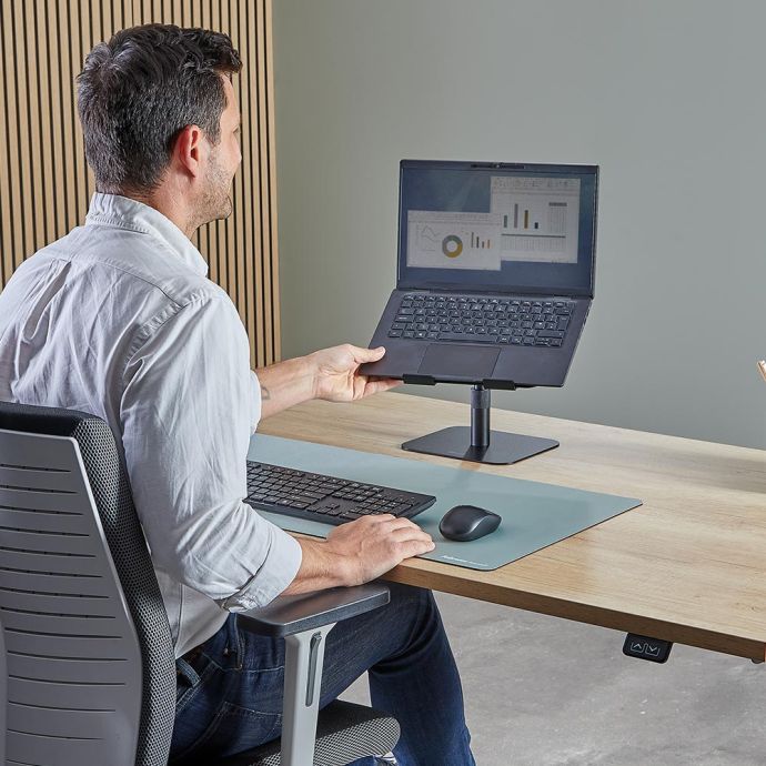 Alumia™ Desk Laptop Stand - lifestyle shot, showing close up of front angle view