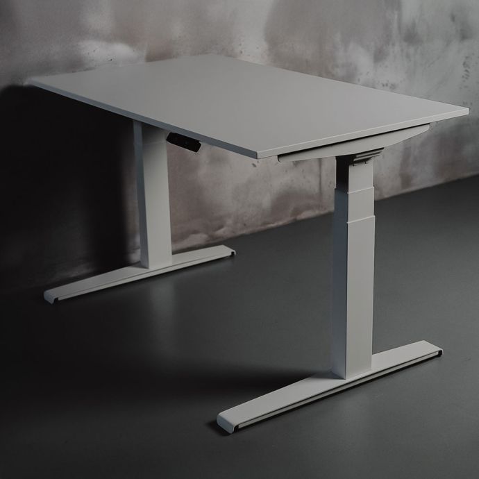 JOSHO Homeworker Grey Electric Sit-Stand Desk - front angle view