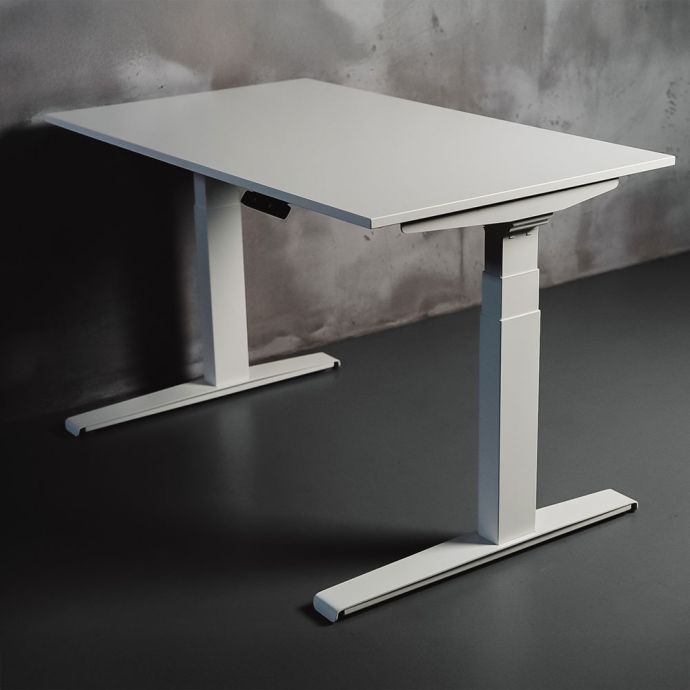 JOSHO Homeworker White Electric Sit-Stand Desk - front angle view