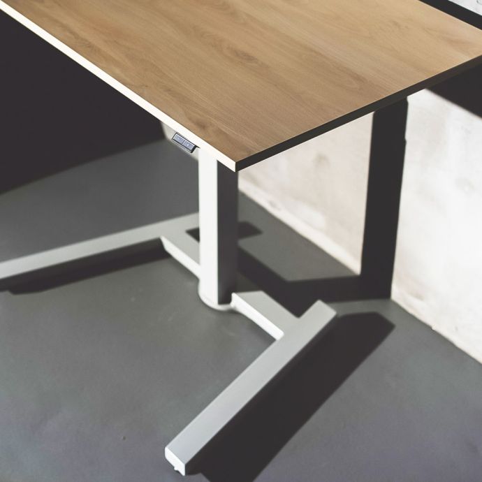 KOJI Beech Electric Sit-Stand Desk - cropped front angle view