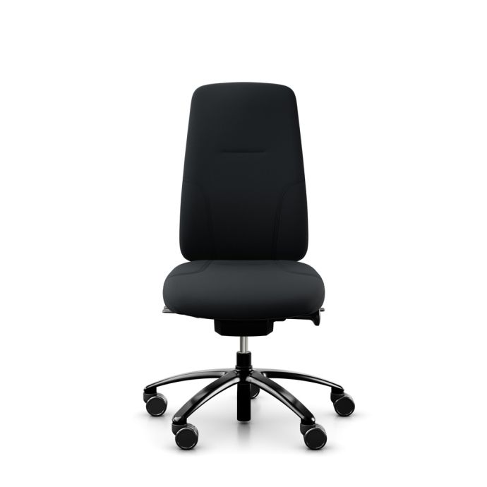 RH New Logic 220 High Back Ergonomic Office Chair - black, front view, without armrests, with xl seat and black aluminium base