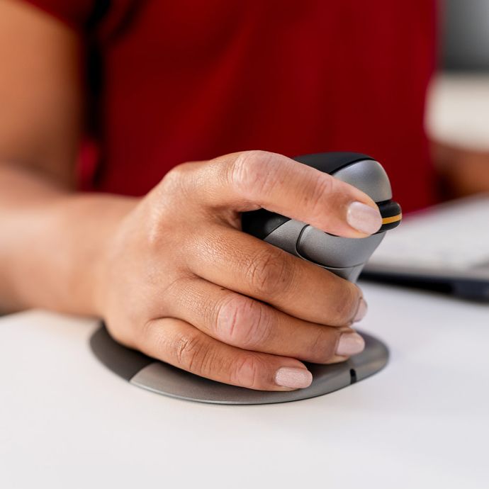 The Penguin 3-in-1 Ambidextrous Vertical Mouse - lifestyle shot, showing a close up of the hand grip