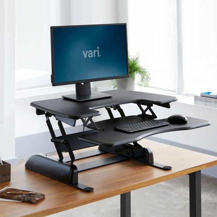 VariDesk® Pro Plus™ 30 - Single Monitor - Black - raised side angle view