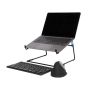 R-Go Steel Office Laptop Stand - front angle view, with laptop, separate keyboard and mouse