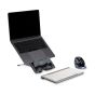Ergo-Q Hybrid Pro Laptop/Tablet Stand - front angle view, shown with a laptop, mouse and keyboard