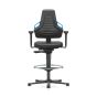 Bimos Nexxit - Draughtsman (570-820 mm), Permanent Contact Back, Footring, Glides - front view, with armrests and blue handles