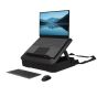 Breyta™ Laptop Carry Case - black, front angle view, shown as a laptop stand with a laptop, separate mouse and keyboard