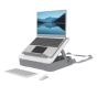 Breyta™ Laptop Carry Case - white, front angle view, shown as a laptop stand with a laptop, separate mouse and keyboard