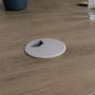 JOSHO Homeworker Italian Oak Electric Sit-Stand Desk - close up of silver grey cable tidy port