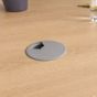 JOSHO Homeworker Natural Oak Electric Sit-Stand Desk - close up of silver grey cable tidy port