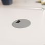 JOSHO Homeworker White Electric Sit-Stand Desk - close up of silver grey cable tidy port