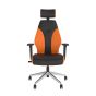 PlayaOne Black/Orange Gaming Chair - front view, with polished base