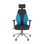 PlayaOne Black/Azure Gaming Chair - front view, with polished base