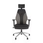 PlayaOne Black/Steel Gaming Chair - front view, with polished base