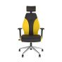 PlayaOne Black/Yellow Gaming Chair - front view, with polished base
