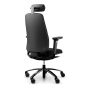 RH Logic 220 High Back Ergonomic Office Chair - black, back angle view, with armrests & neckrest, and black aluminium base