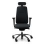 RH Logic 220 High Back Ergonomic Office Chair - black, front view, with armrests & neckrest, and black aluminium base