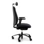 RH Logic 220 High Back Ergonomic Office Chair - black, side view, with armrests & neckrest, and black aluminium base