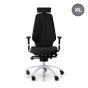 RH Logic 400 High Back Ergonomic Office Chair - black, front view, with armrests & neckrest, and silver aluminium base