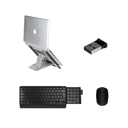 Slim Cool Laptop Stand, Number Slide Keyboard, Logitech M171 Mouse & USB Adapter