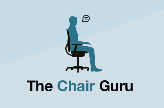 Illustration showing a man sitting on a chair, with 'The Chair Guru' written underneath