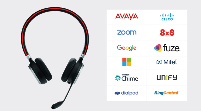 Image showing the multiple applications that can be used with the Jabra Evolve 65 Headset
