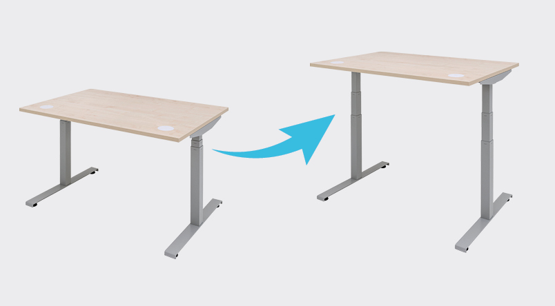 Image showing that the DeskRite 350 can go from the sitting position height to the standing height and transition in between with ease