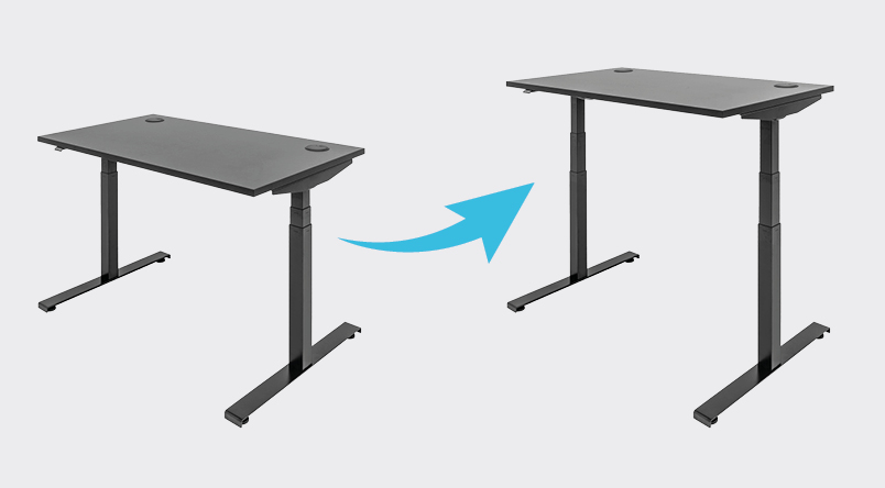 Image showing that the Josho Electric Sit-Stand Desk can go from the sitting position height to the standing height and transition in between with ease