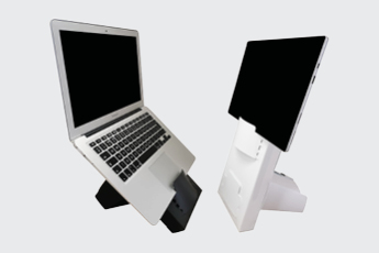 Image of the Box Office Mobile being used as a laptop stand and tablet stand also