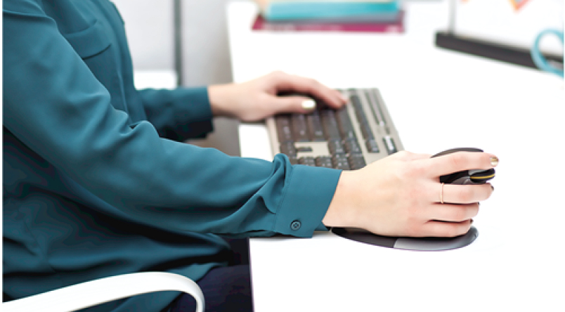 Image of a person working using keyboard and penguin mouse in the office