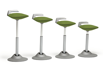Image of the Muvman Green Standing Chair, showing how the seat can be adjusted