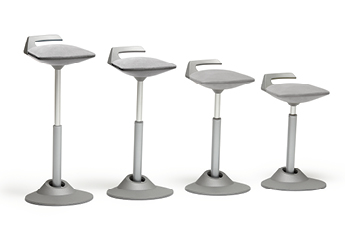 Image of the Muvman Grey Standing Chair, showing how the seat can be adjusted