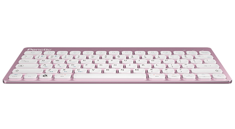 Front view of the pink Penclic keyboard, showing how thin it is!