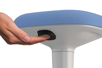 Younit Light Blue Standing Seat, showing the easy touch button to adjust height