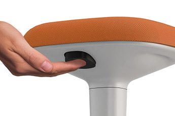Younit Orange Standing Seat, showing the easy touch button to adjust height