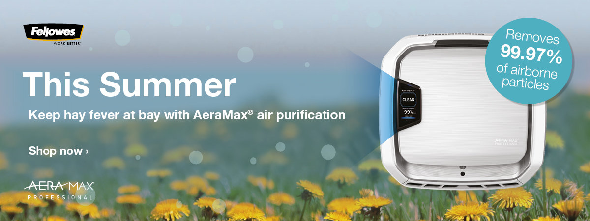 Banner saying 'This summer, keep hay fever at bay with AeraMax air purification 
