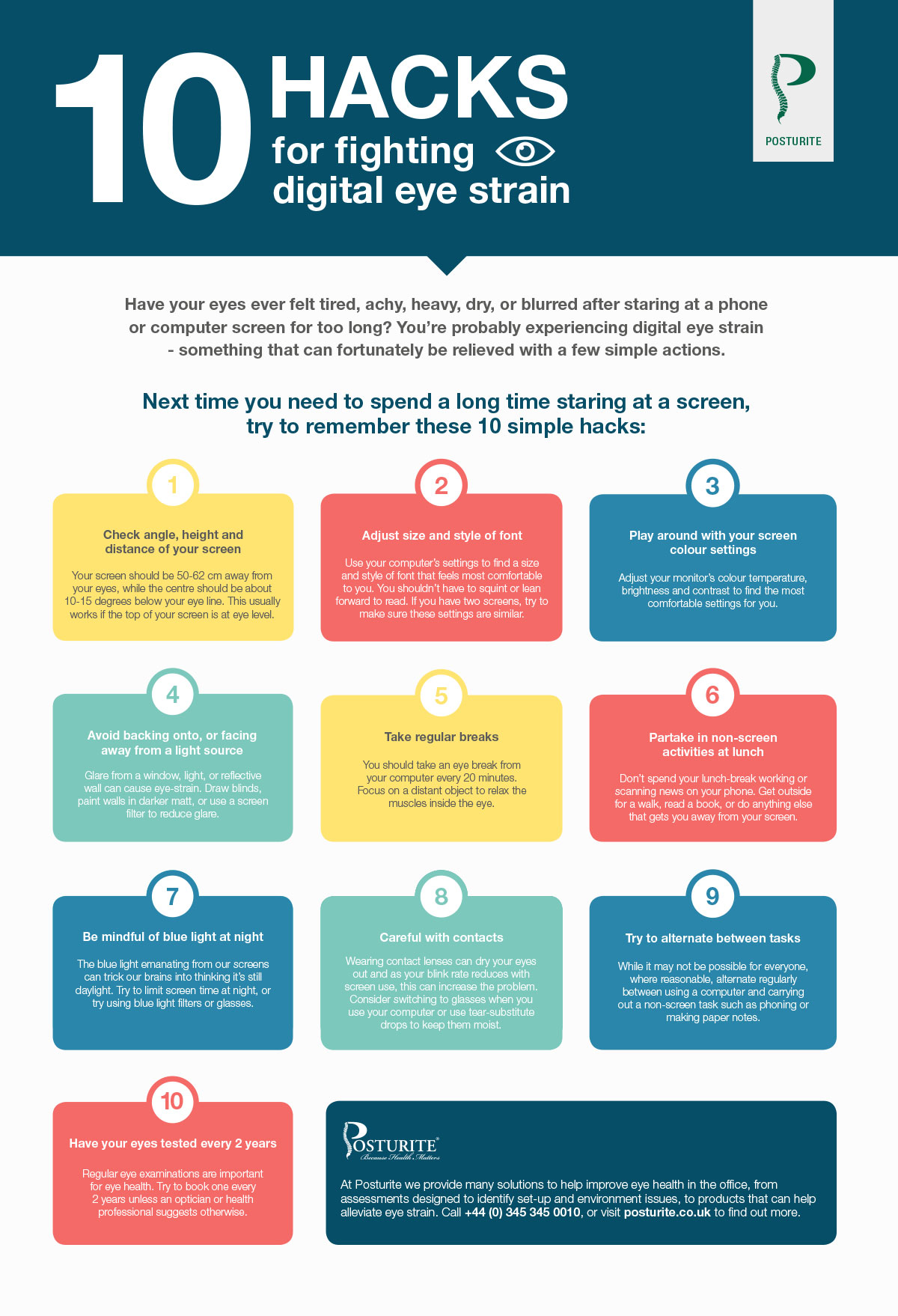 10 hacks for fighting digital eye strain infographic, linking through to a PDF which you can download