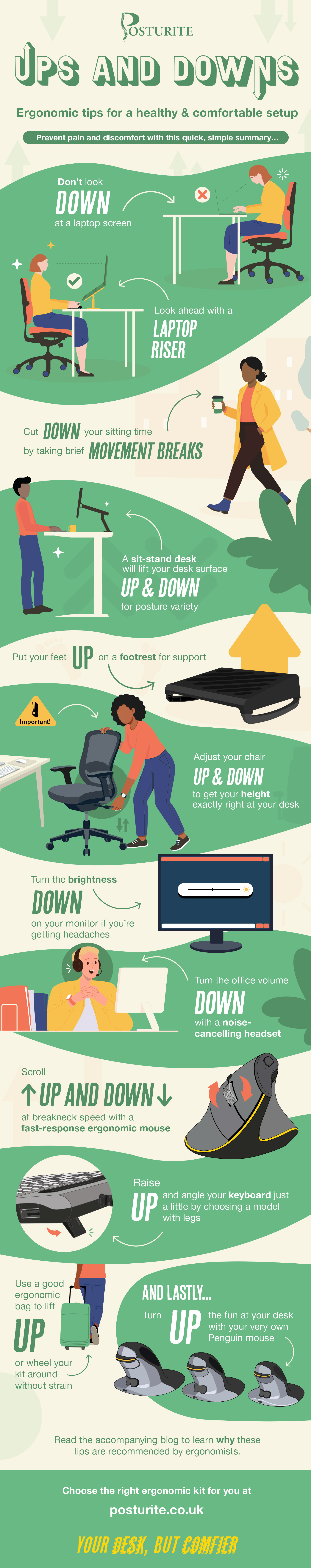 Click here to download a PDF version of our 'Ups and Downs Ergonomic Tips' infographic