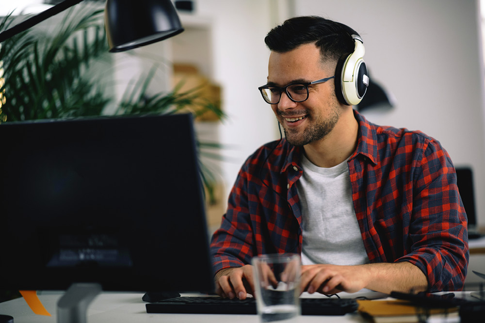 Young man working from home